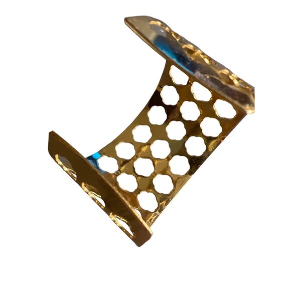 Gold Tone Bracelet Cut Out Bangle Statement Open - Picture 14 of 15